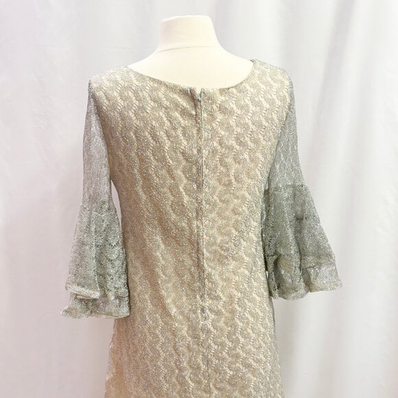 Vintage metallic silver bell sleeve dress with nude lining - fits like a Medium - Picture 4 of 5